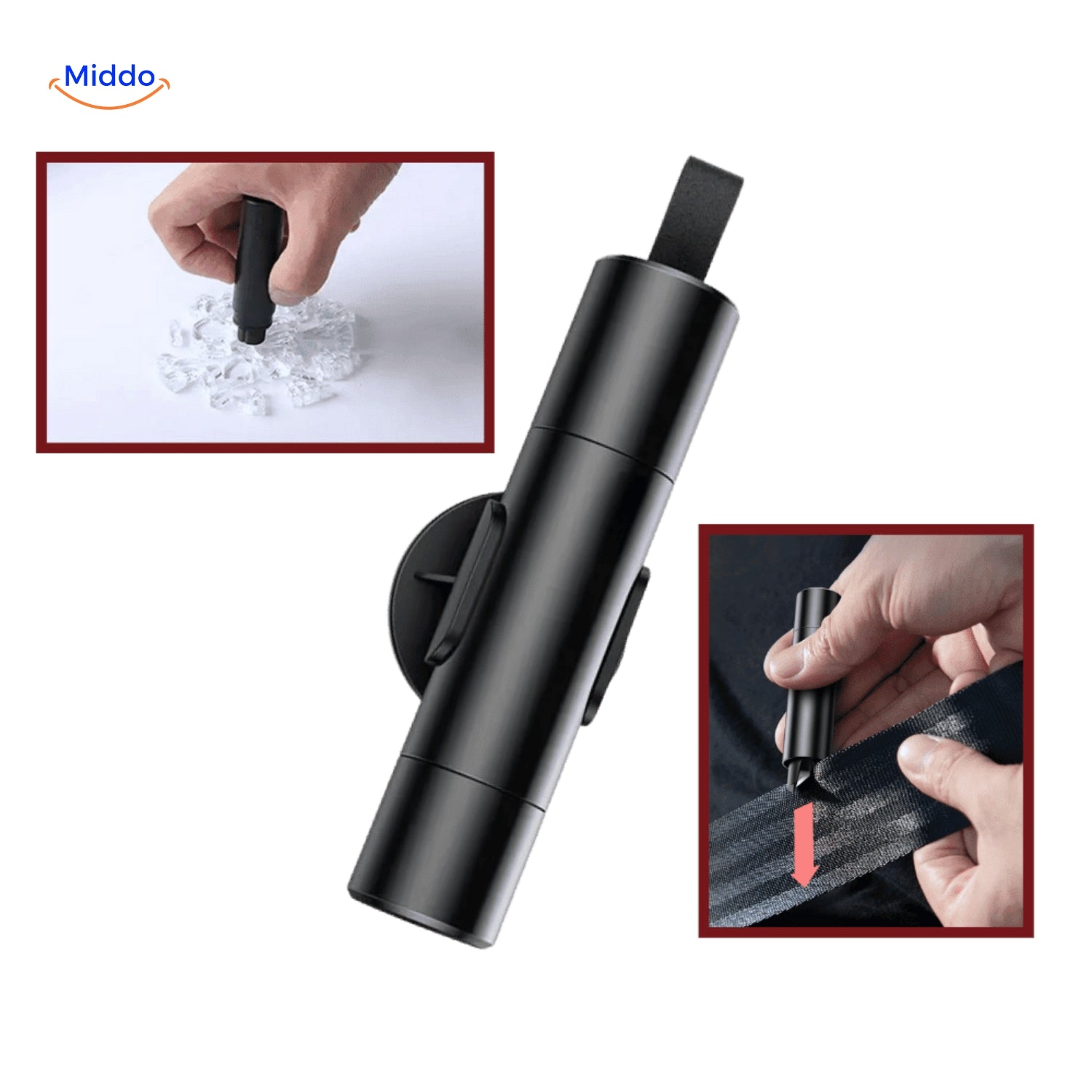 Eliavo Safekey™ | 2-in-1 Noodhulpmiddel | Glasbreker & Riemsnijder - 1+1 GRATIS