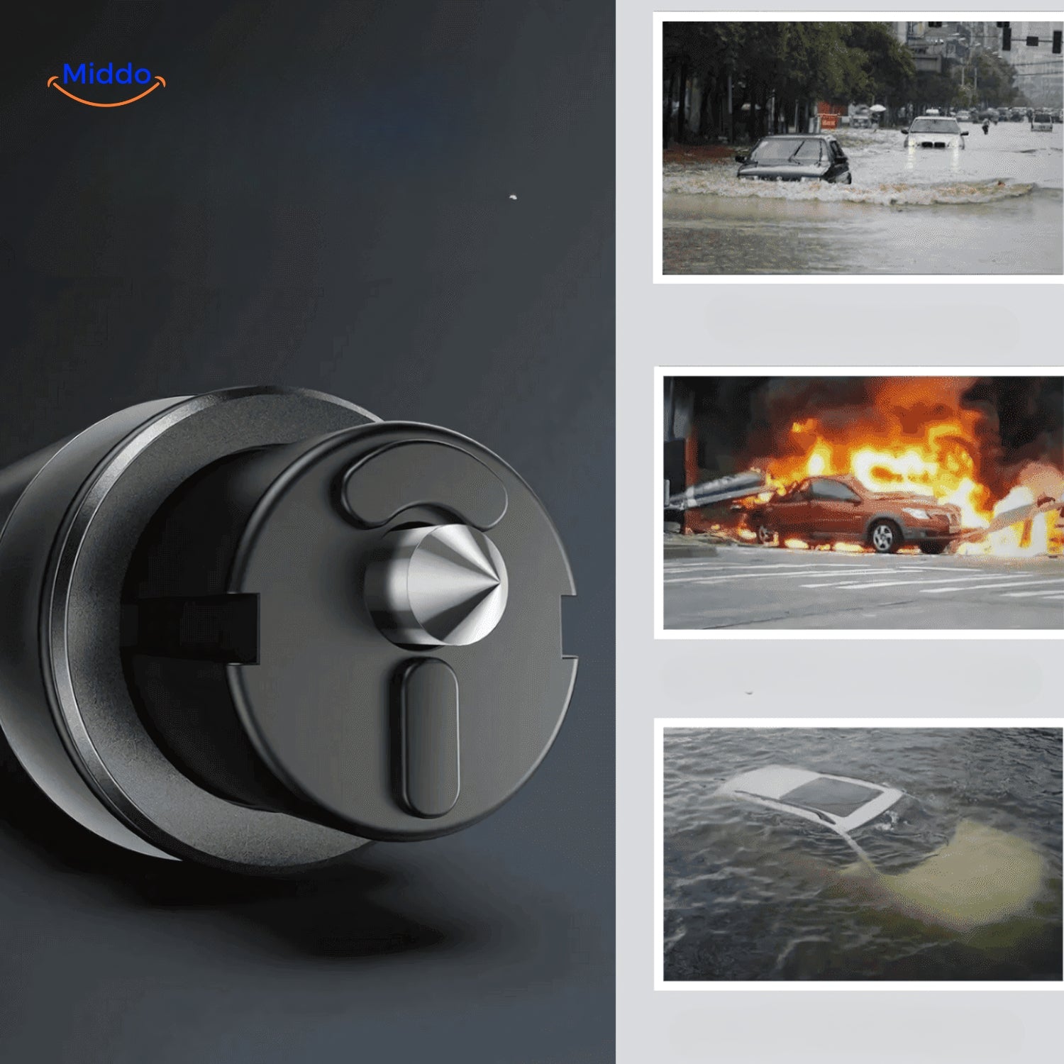 Eliavo Safekey™ | 2-in-1 Noodhulpmiddel | Glasbreker & Riemsnijder - 1+1 GRATIS